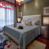 现代简约中式双人床 样板房软包床铺样板间别墅家用婚床布艺定制