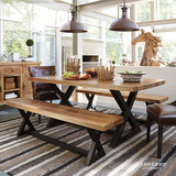 美式北欧复古长方形铁艺实木餐桌椅组合铁艺咖啡厅食堂饭店 家具