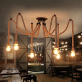 美式乡村麻绳客厅吊灯 创意餐厅装饰灯个性服装店大灯泡工艺吊灯