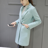2015冬季新款韩版长袖女装呢大衣修身毛呢外套女中长款冬装