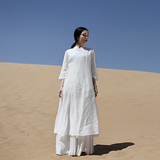 中式女装禅意天丝棉薄款古琴茶人长袍子 白色仙女汉服防晒衣外套