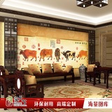 无缝3D生肖牛壁纸 中国画五牛图客厅餐馆书房装饰图墙纸壁画