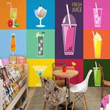 简约清新果汁饮品饮料店墙纸个性3d壁画休闲吧甜品奶茶水果壁纸