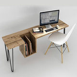 北欧简约创意电脑书桌实木办公桌写字桌工作台个性复古带书架桌子
