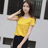 夏季韩版宽松短袖姜黄色t恤衫18-24周岁冰丝棉显瘦纯色女装上衣潮