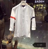 夏季新款韩版潮牌男士小领衬衫男修身七分袖休闲衬衫Thomtb白衬衣