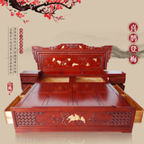 中式实木床榆木床1.8米1.5米双人床雕花储物箱喜鹊登梅老榆木家具
