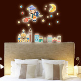 班歌 可移除夜光贴墙贴月亮女孩卡通儿童房卧室荧光发光贴画0012