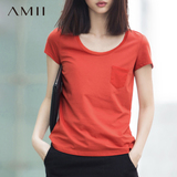 艾米Amii女装旗舰店 2016夏季新款修身棉T恤女上衣短袖体恤打底衫