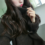 秋冬季韩国高领套头毛衣女中长款杂色开叉加厚宽松慵懒粗棒针织衫