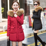 2016韩版新款女式棉衣冬装修身显瘦中长款大毛领羽绒棉服加厚外套