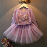 韩国女童装2016新款春装甜美公主针织毛衣韩版儿童连衣裙两件套装