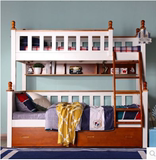 地中海儿童床子母床带护栏双层床实木床组合床高低床上下床原木床