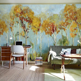 欧式个性油画墙纸 手绘抽象树林背景墙壁纸 客厅卧室艺术大型壁画
