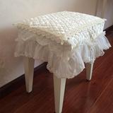 简约白色绣花蕾丝凳子套 化妆凳套梳妆凳罩 钢琴凳套换鞋凳定做