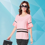 LOLUNTIE夏季新款女装圆领打底套头蕾丝衫纯色上衣单件韩版雪纺衫