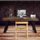 美式现代电脑桌复古餐桌铁艺实木双人书桌写字台办公桌工作桌子