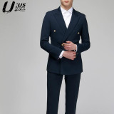 2016韩版新款春秋西装外套男士休闲修身双排扣小西装单服套装西裤