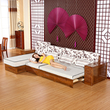 水曲柳实木沙发组合现代中式客厅推拉两用沙发床转角贵妃实木家具