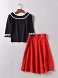 EN747 韩国款 2016夏季新款时尚长袖针织T恤衫半身中裙两件套装女