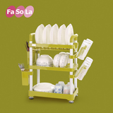 日本Fasola三层碗盘架多功能厨房置物架塑料餐具沥水整理架储物架