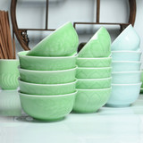 米饭碗青瓷碗4.5寸10只装 龙泉青瓷餐具套装家用创意吃饭碗陶瓷碗