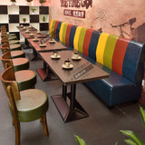 美式咖啡厅西餐厅桌椅组合奶茶甜品店复古实木小圆椅接待组装桌椅