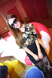 2014新款韩版女春夏装迷彩印花雪纺拼接中长款蝙蝠袖长袖帅气衬衫