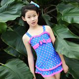 韩国新款儿童连体裙式波点游泳衣中大童温泉女童学生保守泳装女