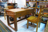 原木组合书桌 新中式老榆木组合书桌 老榆木书桌定制 实木书桌