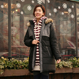 韩国代购2014Feb新春装女款大码宽松双色拼接拉链毛领棉衣外套特