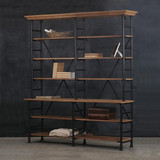 美式复古铁艺创意书架 宜家简易钢木书架 书柜实木落地置物架