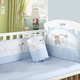 笑巴喜婴儿床上用品套件 宝宝床围床单四件套 五色可选