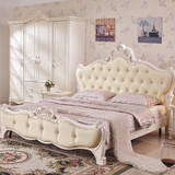 卧室家具欧式床 双人法式实木床真皮软包田园床 1.8米雕花婚床
