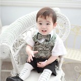 韩国正品代购儿童礼服男花童正装西装马甲周岁宝宝衬衫马甲领结86