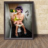 个性美女浴室酒吧卫生间有框装饰画另类搞笑酒店厕所挂画壁画墙画