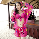2014新款泳衣女韩国性感比基尼四件套防晒遮肚显瘦小大胸温泉泳装