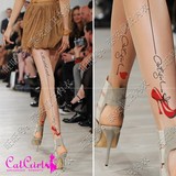 CatGirl超薄高档纹身丝袜0143红色高跟鞋款连裤袜 情趣刺青丝袜