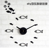 个性鱼群挂钟DIY趣味小鱼时钟 创意客厅餐厅书房挂墙贴钟表超静音