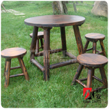 烧杉处理1桌4椅/休闲木桌椅/酒吧桌凳/咖啡桌椅/圆木桌凳