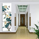 中式装饰画玄关壁画走廊挂画沙发背景墙画客厅无框画富贵牡丹三联