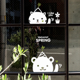 春天欢迎 可爱卡通猫儿童房间墙壁装饰贴画 幼儿园装扮玻璃墙贴纸