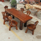 原生态餐桌椅实木洽谈桌椅组合美式乡村复古茶餐桌特色家具大板桌