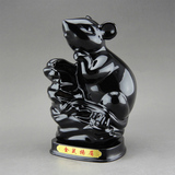 十二生肖鼠 风水装饰品摆设老鼠 陶瓷黑色鼠工艺品摆件家居招财鼠