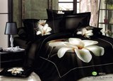 床上用品个性床品3D床单4四件套纯全棉被套立体黑深色大花中国风