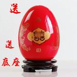 景德镇陶瓷器 中国红金牡丹 福 喜蛋花瓶 创意家居装饰品新房摆件