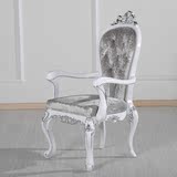 欧式布艺餐椅法式餐椅白色新古典实木餐椅 高级会所餐椅洽谈椅子