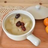 中式创意陶瓷把手小汤碗带盖 泡面碗  甜品碗 纯白色厨房生活餐具