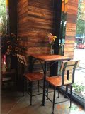 铁艺桌椅成套酒吧餐厅咖啡桌椅木质桌面靠背椅子吧台椅子方桌