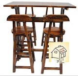 特价碳化桌椅套件|防腐木火烧木桌椅|实木酒吧桌凳|吧台高脚桌凳